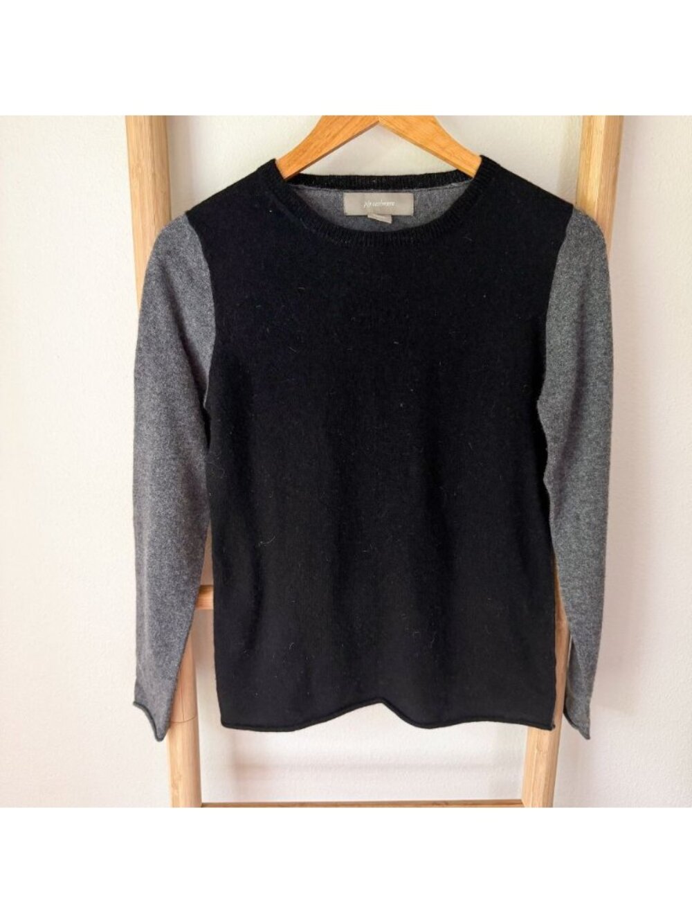 Ply Cashmere 100% Cashmere Colorblock Sweater Black Gray Women’s Medium
